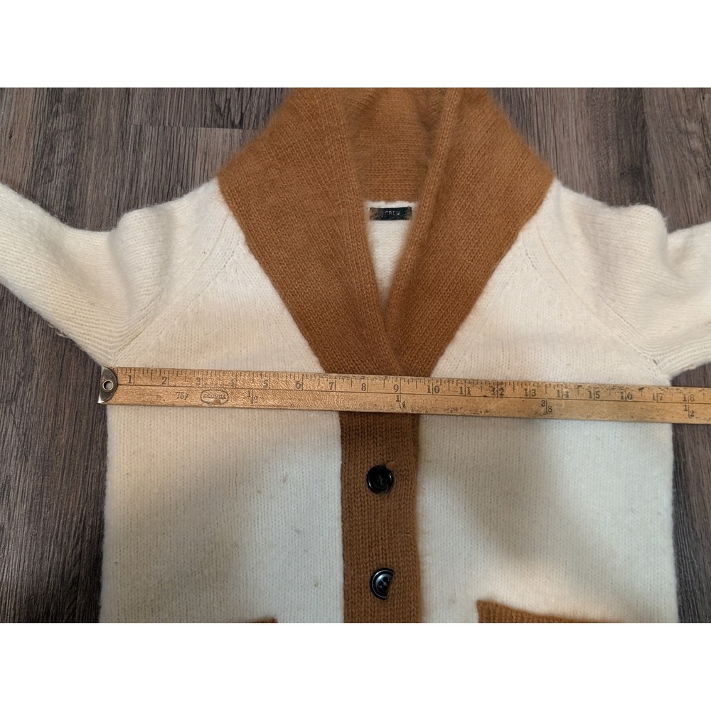 J Crew Cardigan Sweater Shawl Collar Button Front Knit Cream Brown Size S READ! - Picture 3 of 7